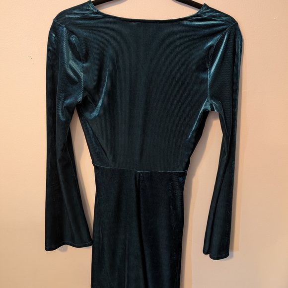 Express Teal Velvet Wrap Dress - Picture 5 of 6